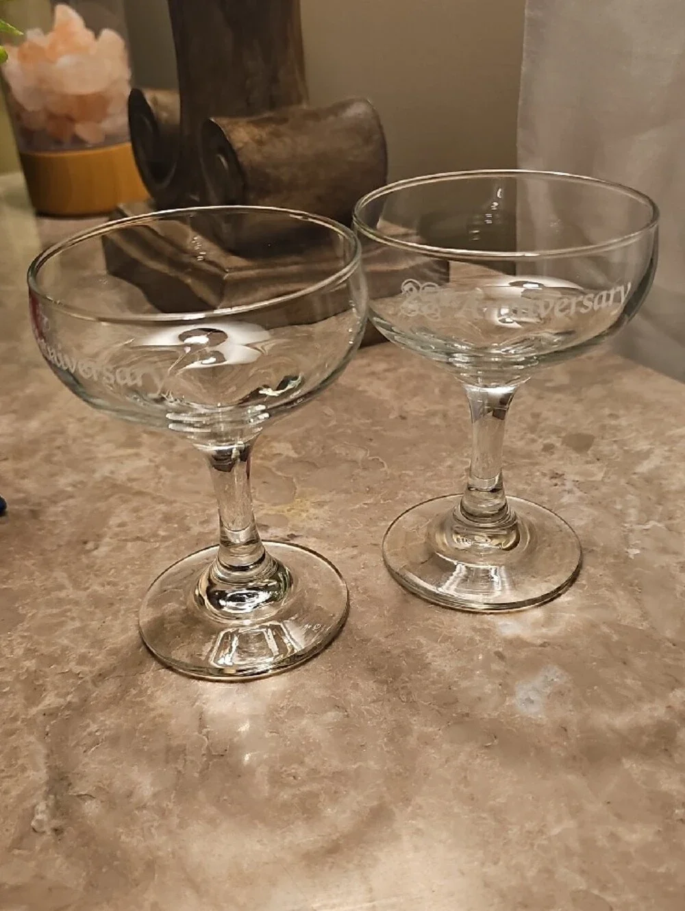 Brand New Vintage 25th Anniversary Etched Coupe Glasses - Clear Glass (Set of 2)
